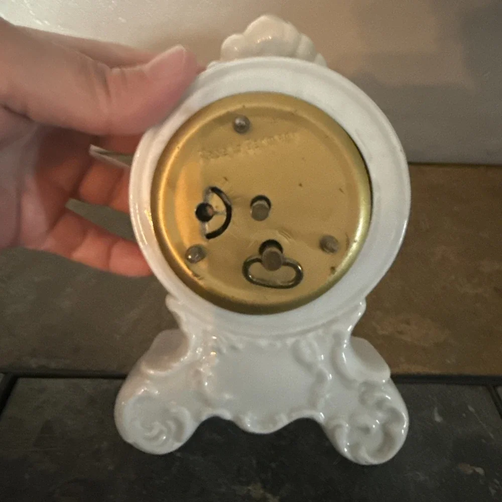 Vintage Dresden Mercedes Wind Up Miniature Porcelain Mantle Clock Germany-Works